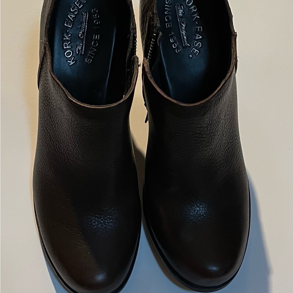 Brown pebble finish wedge booties. Kirk-Ease brand.
